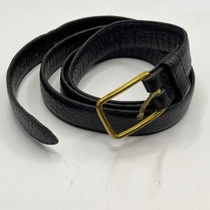 Black Textured Leather Belt Solid Brass Buckle Mens Size 42 Made in USA